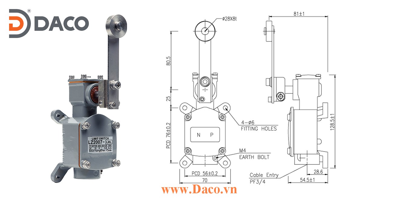 LZ2007-LRL Công tắc hành trình chống nước & bụi Cần gạt Con lăn dài