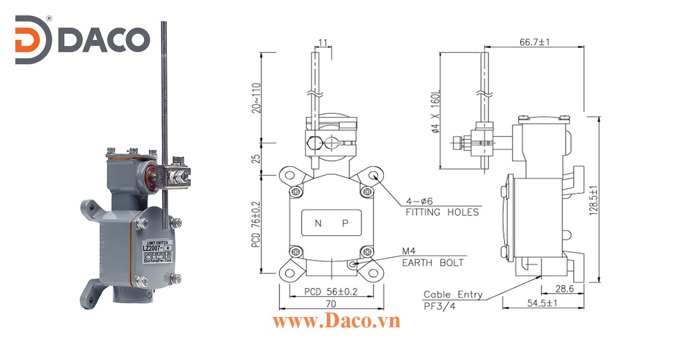 LZ2007-R Công tắc hành trình chống nước & bụi Thanh gạt điều chỉnh