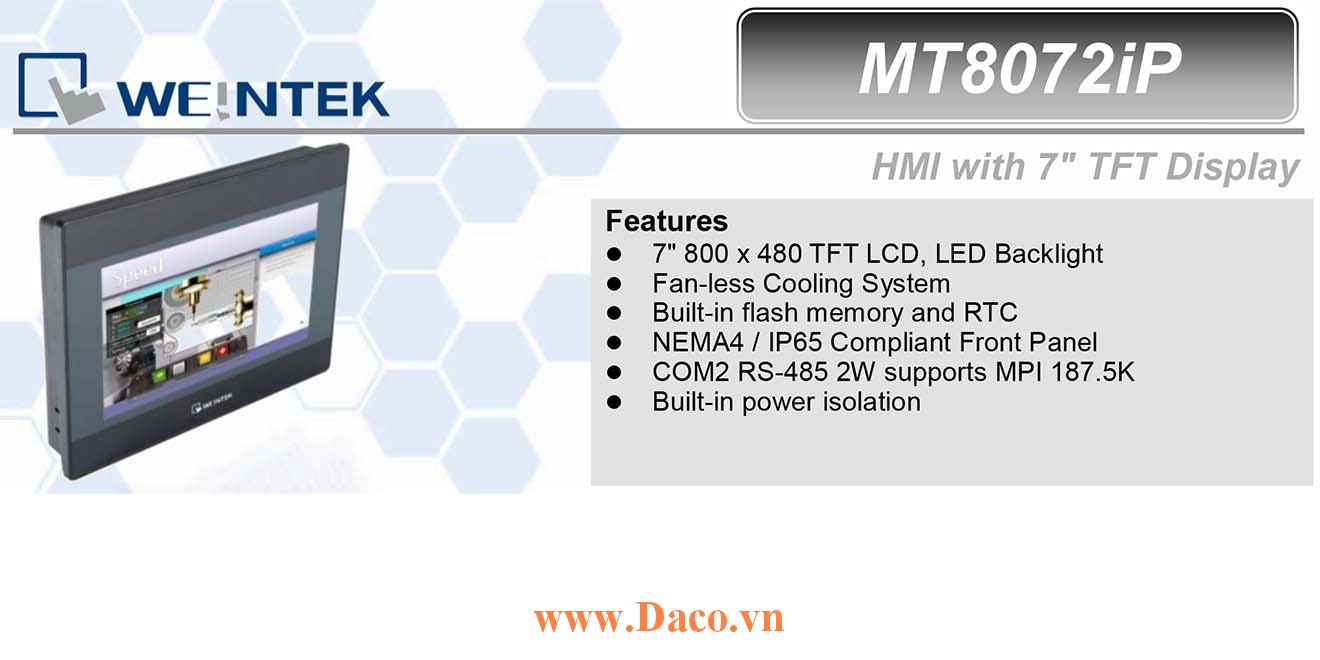 MT8072iP Màn hình cảm ứng HMI Weintek MT8000iP 7 Inch Màu RS232, RS422, RS485, LAN