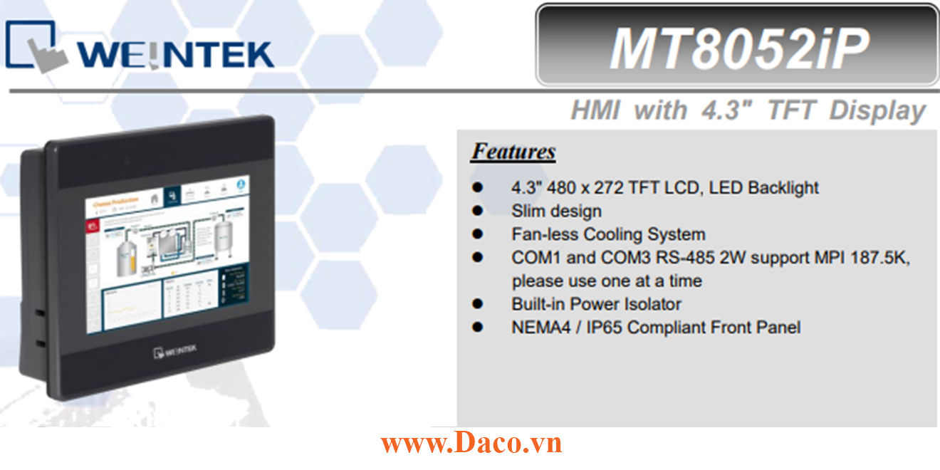 MT8052iP Màn hình cảm ứng HMI Weintek MT8000IP 4.3 inch RS232, RS485, LAN