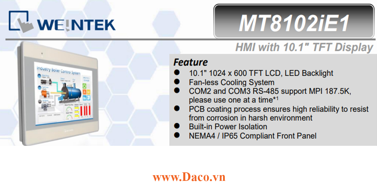 MT8102iEU Màn hình cảm ứng HMI Weintek MT8000iE 10.1 inch RS232, RS485, LAN