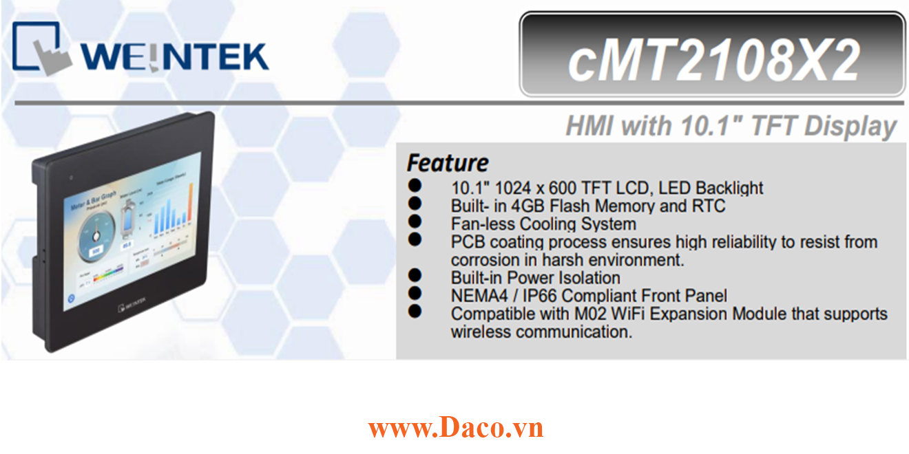 cMT2108X2 Màn hình cảm ứng HMI Weintek CMT-X standard 10.1 inch RS232, RS485, LAN