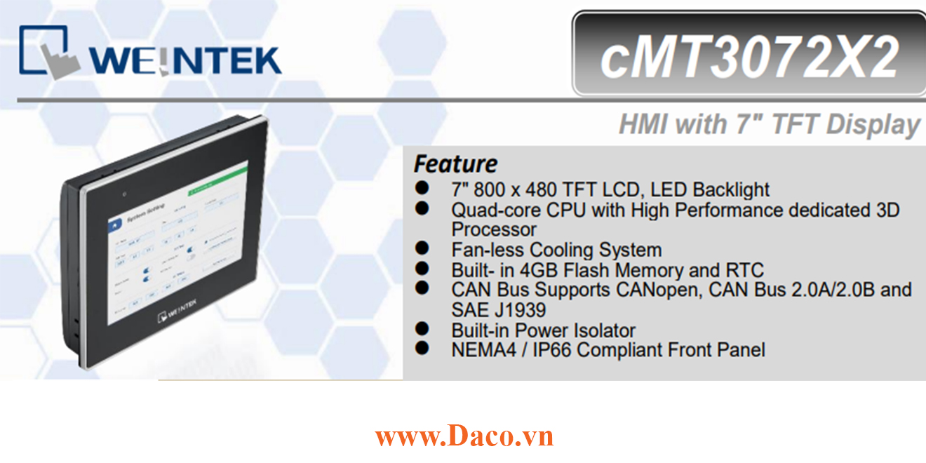 cMT3072X2 Màn hình cảm ứng HMI Weintek CMT-X Advanced 7 inch RS232, RS485, LAN