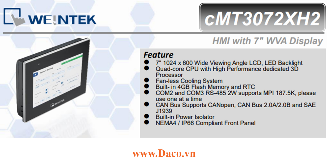 cMT3072XH2 Màn hình cảm ứng HMI Weintek CMT-X Advanced 7 inch RS232, RS485, LAN