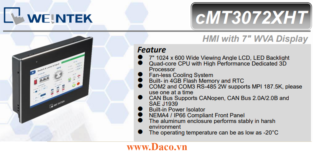 cMT3072XHT Màn hình cảm ứng HMI Weintek CMT-X Advanced 7 inch RS232, RS485, LAN