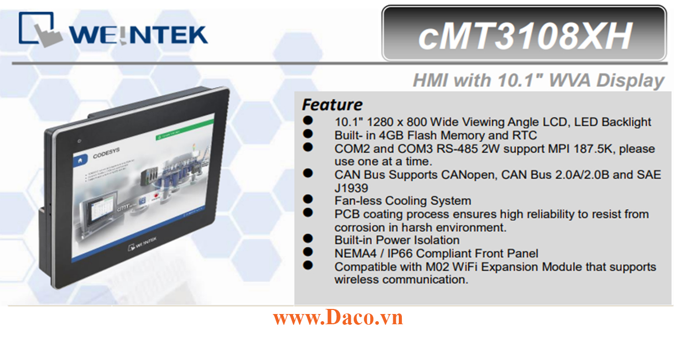 cMT3108XH Màn hình cảm ứng HMI Weintek CMT-X Advanced 10.1 inch RS232, RS485, LAN