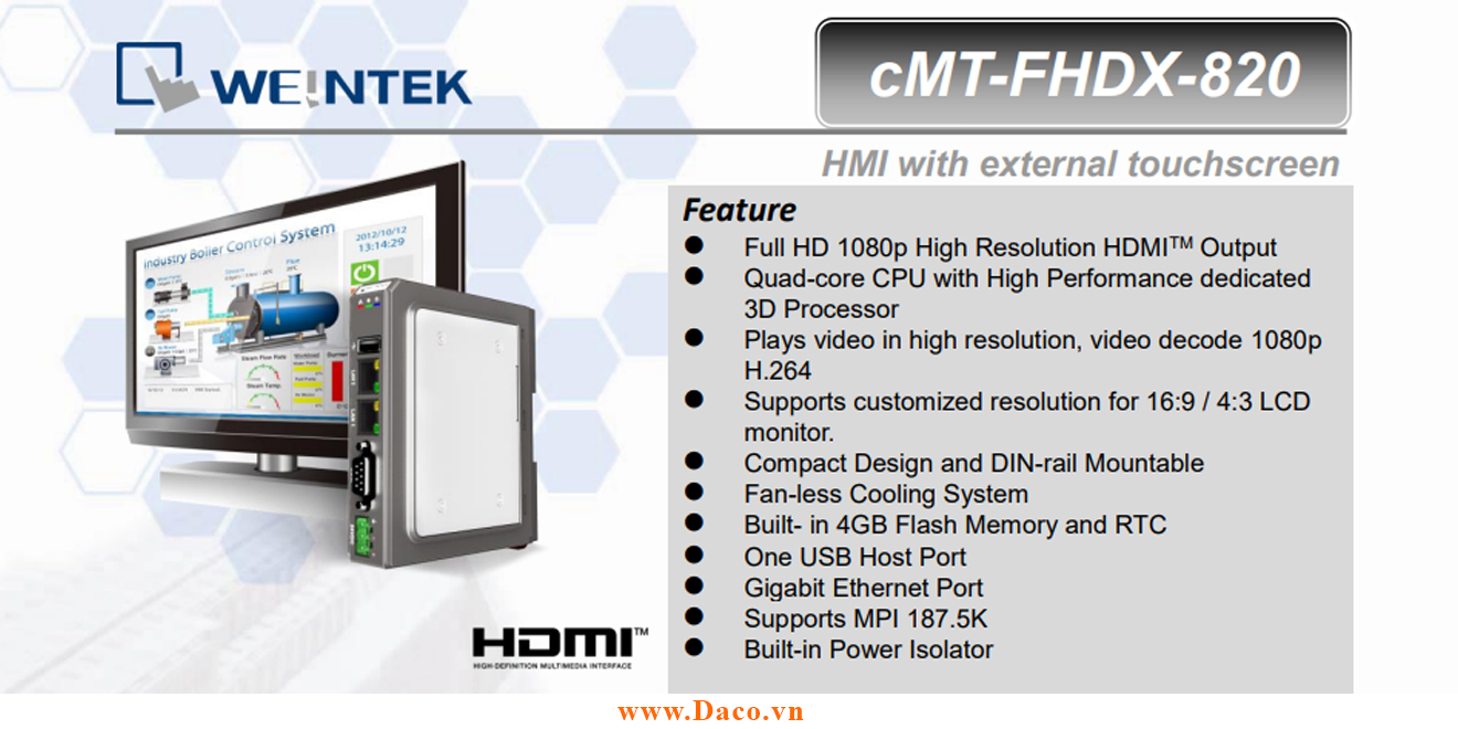 cMT-FHDX-820 BỘ GIAO TIẾP HIỂN THỊ TIVI HDMI WEINTEK CMT RS232, RS422, RS485, LANX2, HDMI