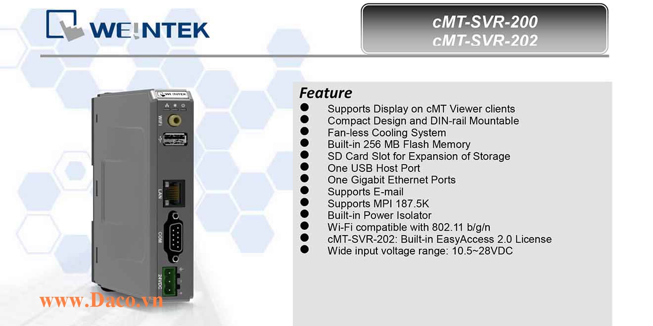 cMT-SVR-202 Bộ giao tiếp hiển thị Server Weintek cMT RS232, RS422, RS485, LAN, Wifi, Easy Access