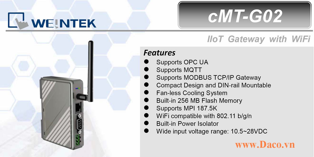 cMT-G02 Bộ chuyển đổi giao thức Weintek cMT RS232, RS422, RS485, LANx1, Wifi